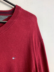 Red Tommy Hilfiger V-neck Jumper Men's Large