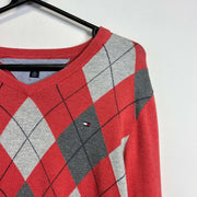 Coral Grey Argyle Tommy Hilfiger Sweater Knit Womens XS