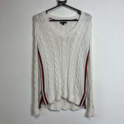 White Tommy Hilfiger Cable Sweater Knit Jumper Womens XXS