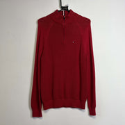 Red Tommy Hilfiger Quarter Zip Sweater Knit Jumper Medium