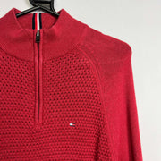 Red Tommy Hilfiger Quarter Zip Sweater Knit Jumper Medium