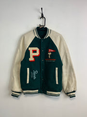 Green and White Snoopy Varsity Jacket Men's Medium