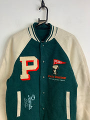 Green and White Snoopy Varsity Jacket Men's Medium