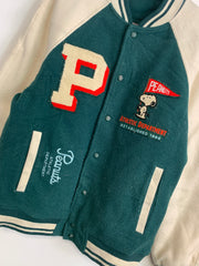 Green and White Snoopy Varsity Jacket Men's Medium