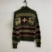 Green and Brown Knitwear Sweater Women's Medium