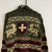 Green and Brown Knitwear Sweater Women's Medium