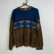 Vintage Blue and Brown Knitwear Sweater Men's Large