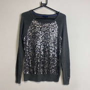 Grey Tommy Hilfiger Sequinned Knit Jumper Sweater Womens Small