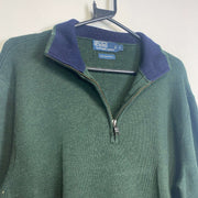 Green Polo Ralph Lauren Quarter Zip Knit Jumper Sweater Large