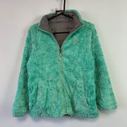 Grey and Cyan North Face Reversible Fleece Jacket Girl's XL