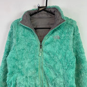 Grey and Cyan North Face Reversible Fleece Jacket Girl's XL