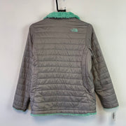 Grey and Cyan North Face Reversible Fleece Jacket Girl's XL