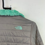 Grey and Cyan North Face Reversible Fleece Jacket Girl's XL