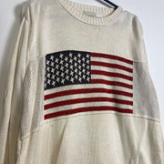 Vintage Beige USA Flag Knit Jumper Sweater Large Womens