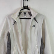 White and Grey North Face Fleece Jacket Women's Medium