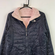 Pink and Navy North Face Reversible Sherpa Fleece Jacket Girl's XL