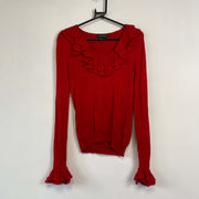 Red Lauren Ralph Lauren Frilly Knit Sweater Jumper Womens Small