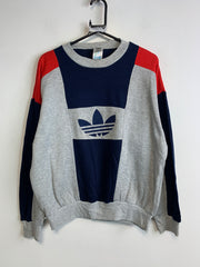 Vintage 90s Grey and Navy Adidas Sweatshirt Men's Medium