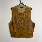 Vintage 90s Leather Waistcoat Jacket Large Tan Brown