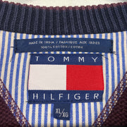 Vintage 90s Burgundy Tommy Hilfiger Knit Sweater Jumper XL
