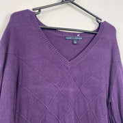Vintage Purple Tommy Hilfiger V-Neck Knit Sweater Jumper Womens XL