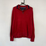 Red Tommy Hilfiger Quarter Zip Knit Sweater Jumper Medium