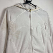 Y2K White Adidas zip up Fleece Hoodie Women's Large