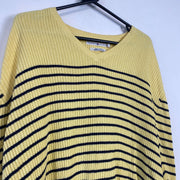 Vintage 90s Yellow Tommy Hilfiger V-Neck Knit Sweater Jumper Womens XL