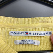 Vintage 90s Yellow Tommy Hilfiger V-Neck Knit Sweater Jumper Womens XL