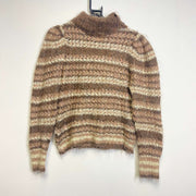 Vintage Striped Beige Mohair Sweater Turtleneck Knit Women's 10