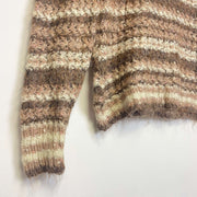 Vintage Striped Beige Mohair Sweater Turtleneck Knit Women's 10