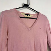 Pink V-Neck Knit Sweater Jumper Tommy Hilfiger Womens Small