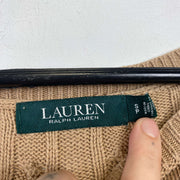Brown Lauren Ralph Lauren Cable Knit Sweater Jumper Womens Small