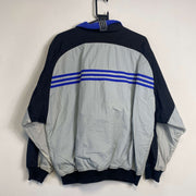 Vintage 90s White Blue Adidas Bomber Fleece Lined Jacket Medium