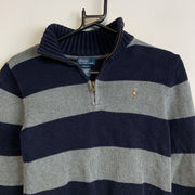 Vintage Navy and Grey Polo Ralph Lauren Knitwear Sweater Women's Meidum