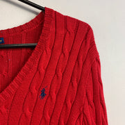 Red Polo Ralph Lauren Cable Knit Sweater Women's Medium