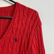 Red Polo Ralph Lauren Cable Knit Sweater Women's Large