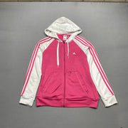 White and Pink Adidas Track Jacket Women's Medium