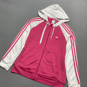 White and Pink Adidas Track Jacket Women's Medium