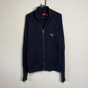 Navy Puma y2k Full Zip Knit Sweater Jumper Large