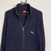 Navy Puma y2k Full Zip Knit Sweater Jumper Large