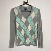 Grey Argyle Tommy Hilfiger Knit Sweater Jumper Womens XS