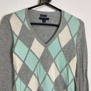 Grey Argyle Tommy Hilfiger Knit Sweater Jumper Womens XS