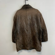 Vintage 90s Brown Burberrys Leather Long Coat Men's Large