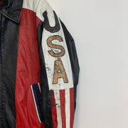 Black and Red USA Leather Jacket Men's Medium