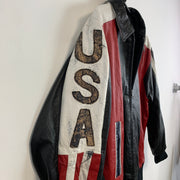 Black and Red USA Leather Jacket Men's Medium