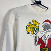 Vintage White Buggs Bunny Looney Tunes Christmas Sweatshirt Large