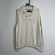 White Tommy Hilfiger Shawl Knit Jumper Sweater Large