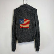 Vintage Grey Polo Sport Womens USA Flag Knit Sweater Jumper Ralph Lauren Medium