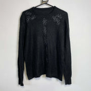 Black Mohair Floral Knit Sweater Jumper Small